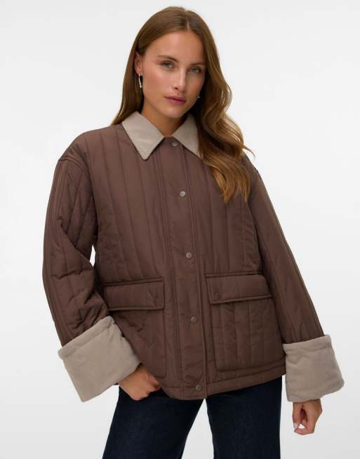 Vero Moda Quilted jacket in chocolate brown, 3 of 4