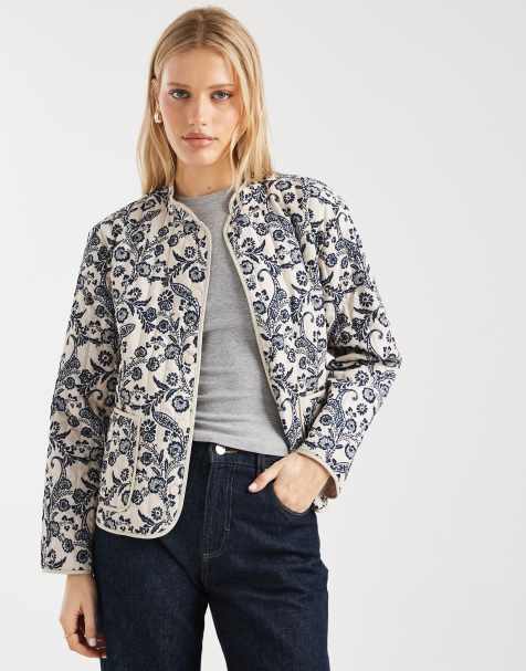 Vero Moda quilted jacket in cream and blue paisley print