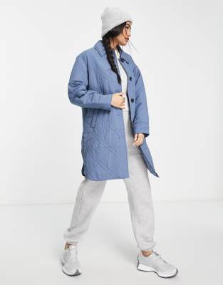 Vero Moda quilted overcoat in dark blue