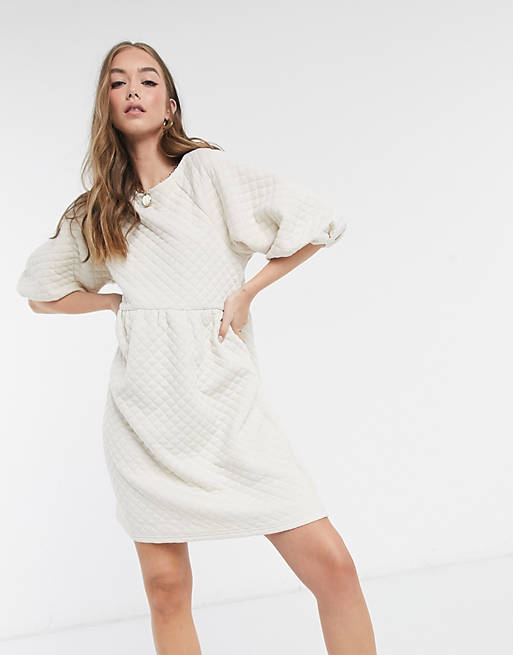 Dresses Vero Moda quilted smock dress with puff sleeves in cream 