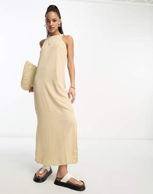 Vero Moda racer maxi dress in stone-Neutral