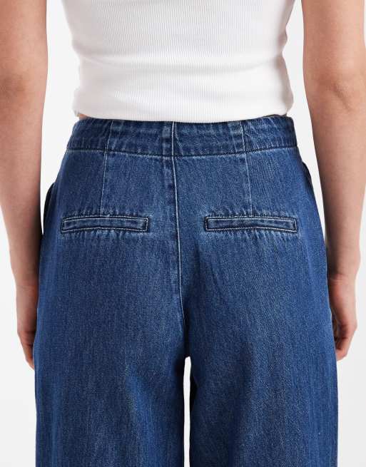 Vero Moda – Rae – Mellanblå jeans med vida ben och veck framtill, del av set, 4 av 5