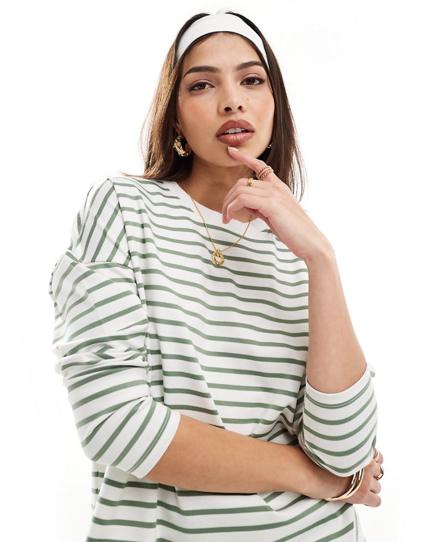 raglan jersey top with long sleeves in green stripe - part of a set
