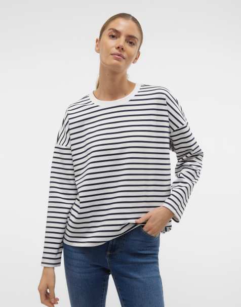 Vero Moda raglan jersey top with long sleeves in navy stripe - view 1