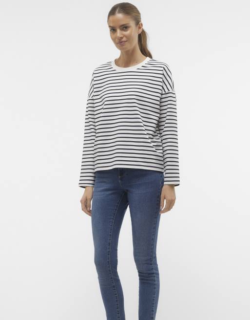 Vero Moda raglan jersey top with long sleeves in navy stripe