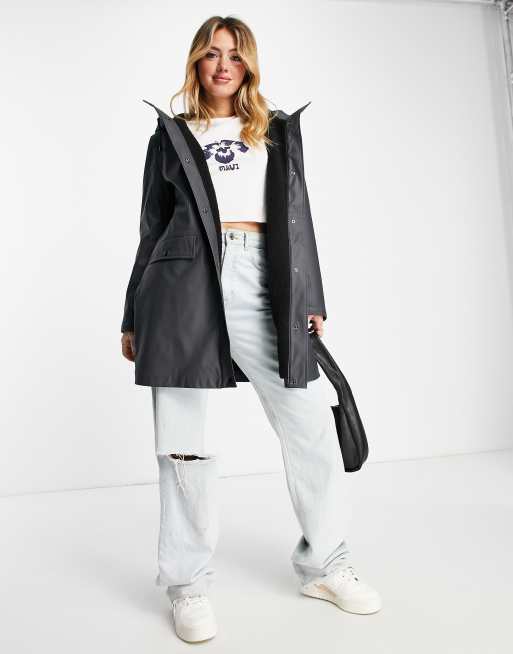 Vero Moda rain mac with teddy lining in charcoal, 3 of 4