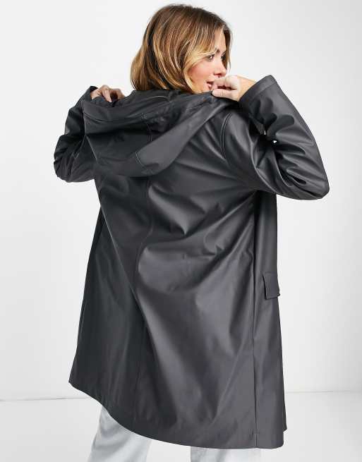 Vero Moda rain mac with teddy lining in charcoal, 4 of 4