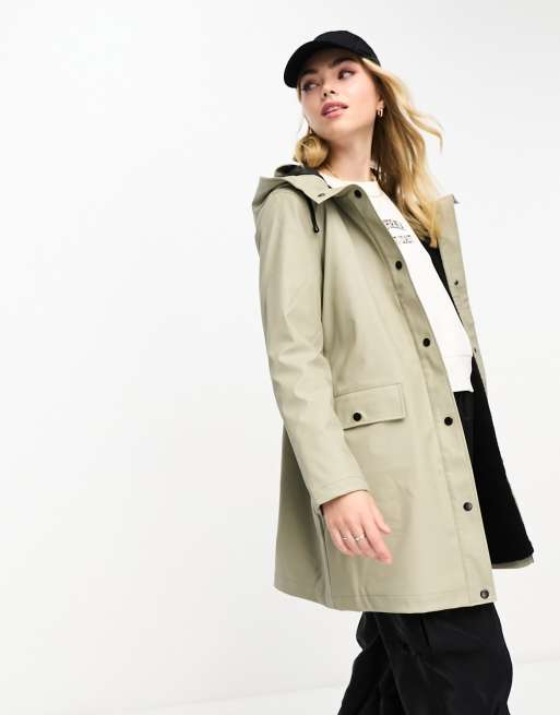 Vero Moda raincoat with teddy lining in stone | ASOS