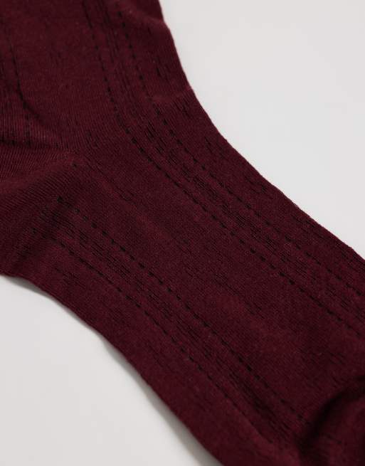 Vero Moda randiga strumpsömmar med vågig kant i burgundy, 3 av 3