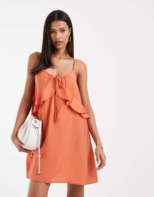 Vero Moda – Rdzawa sukienka mini na ramiączkach z falbanką, 2 z 4