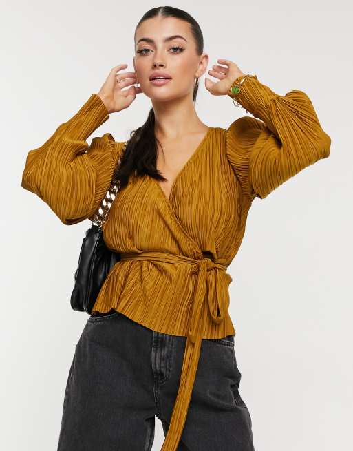 Vero Moda – Rdzawy plisowany top kopertowy
