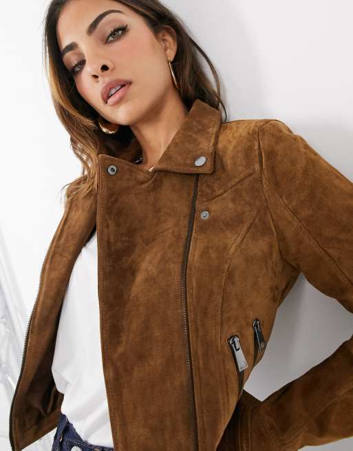 Womens tan sale suede biker jacket