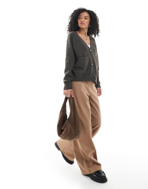 Vero Moda - Recht gebreid vest met zakken in chocoladebruin melange, 3 van 4