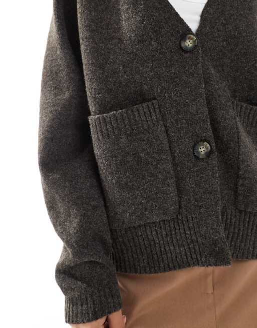 Vero Moda - Recht gebreid vest met zakken in chocoladebruin melange, 4 van 4
