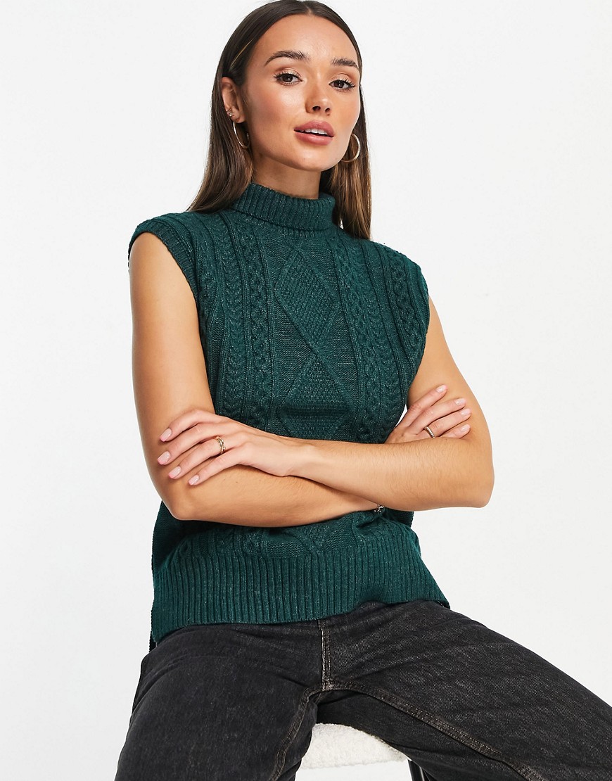 Vero Moda recycled blend cable knit vest in dark green