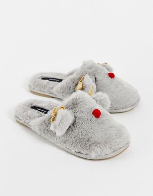 Vero Moda reindeer slippers in grey
