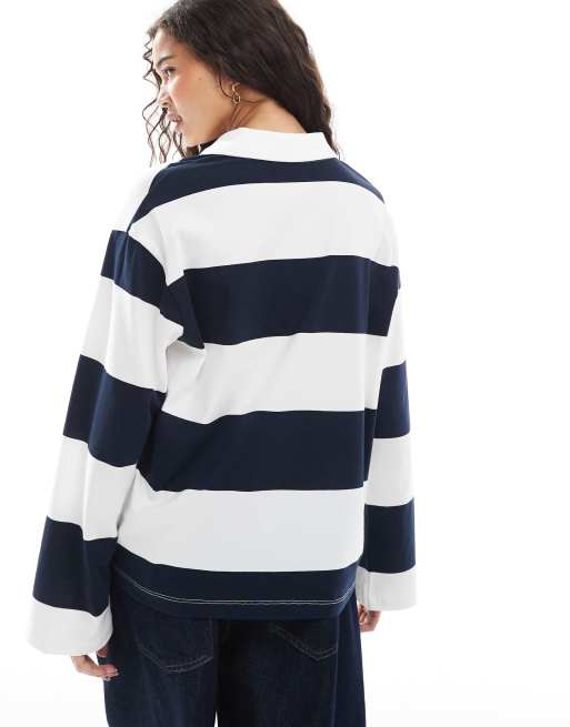 Vero Moda relaxed fit rugby top in navy and white stripe