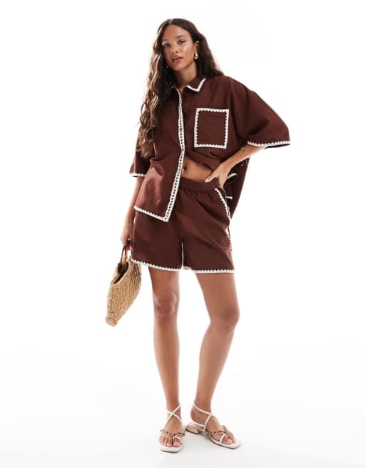 Vero Moda relaxed fit shorts with contrast stitching in chocolate - part of a set, 3 of 5