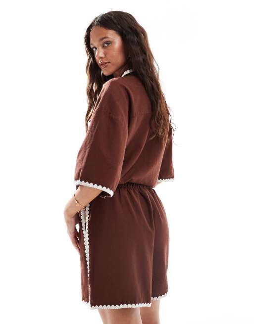 Vero Moda relaxed fit shorts with contrast stitching in chocolate - part of a set, 5 of 5