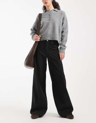 Vero Moda Remy Mid Rise Wide Leg Jeans In Black