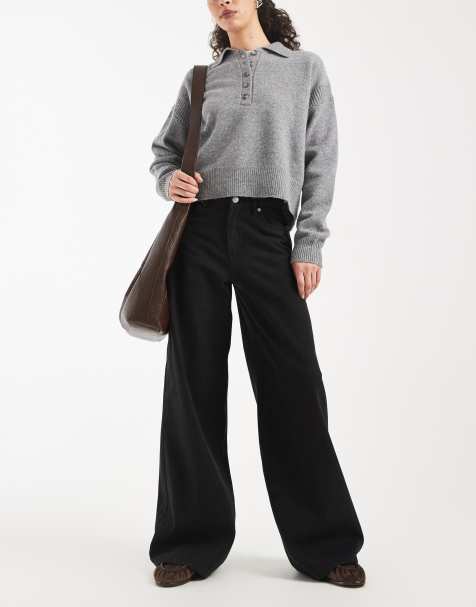 Vero Moda Remy mid rise wide leg jeans in black denim
