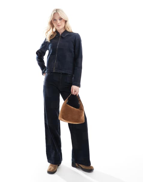 Vero Moda Remy wide leg patchwork jeans co-ord in dark blue denim