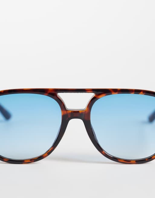 Vero Moda - Retro aviator zonnebril in bruin tortoise met blauwe glazen, 2 van 3