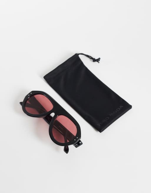 Vero Moda – Retro-Pilotensonnenbrille in Schwarz mit breitem Rahmen, 3 von 3
