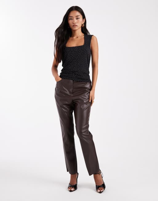 Vero Moda reversible square neck slinky top with all-over diamante embellishment in black, 4 of 4
