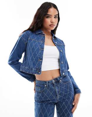 rhinestone denim jacket in medium blue - part of a set