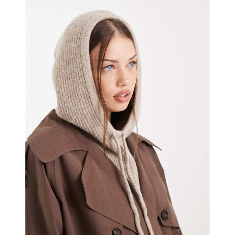 Vero Moda rib knit tie front balaclava in heathered cream | ASOS