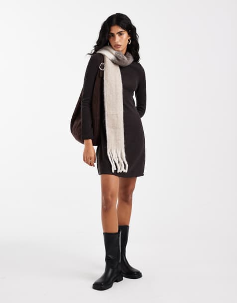 Vero Moda rib knitted mock neck mini dress in chocolate brown - view 1