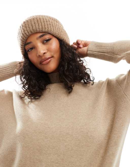 Vero Moda ribbed beanie in brown melange, 4 of 4