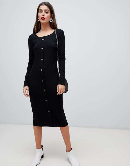 Ribbed button front store midi dress