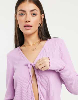 lilac tie front cardigan