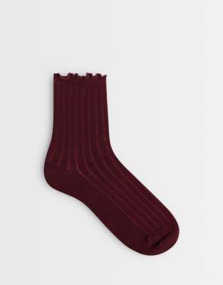 Vero Moda Ribbed Frill Socks In Red
