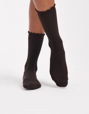 Vero Moda Ribbed Frill Socks In Black