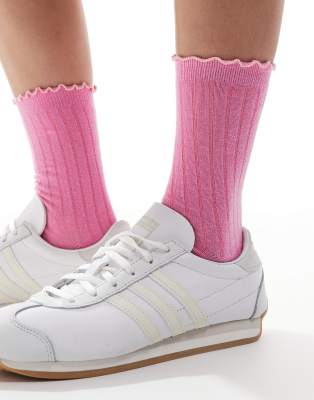 Vero Moda Vero Moda ribbed frill socks in lavendar melange-Purple