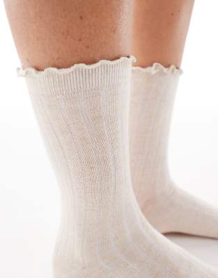 Vero Moda Ribbed Frill Socks In Neutral