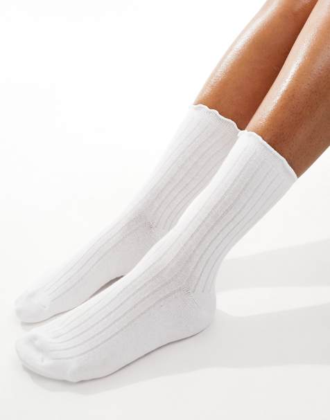 Vero Moda ribbed frill socks in white - view 1