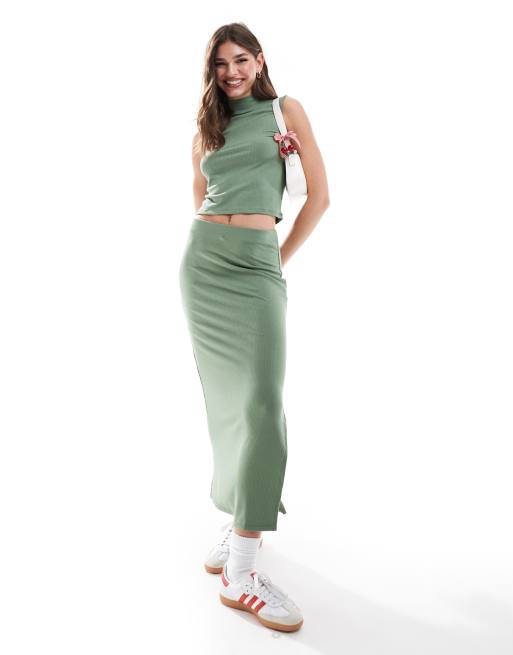 Vero Moda ribbed high neck singlet top in sage green (part of a set), 4 of 4