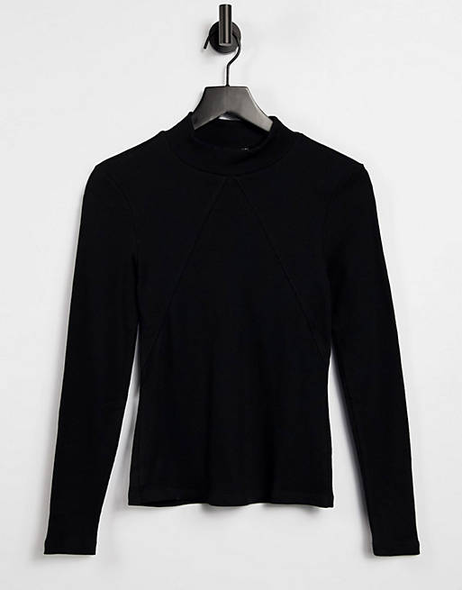 Tops Vero Moda ribbed high neck top with front seam detail in black 