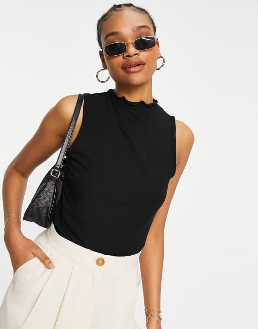 Vero Moda high neck ribbed sleeveless top in black