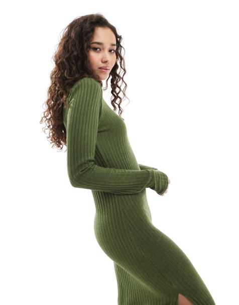 Vero Moda ribbed jersey maxi dress in dark green - view 1