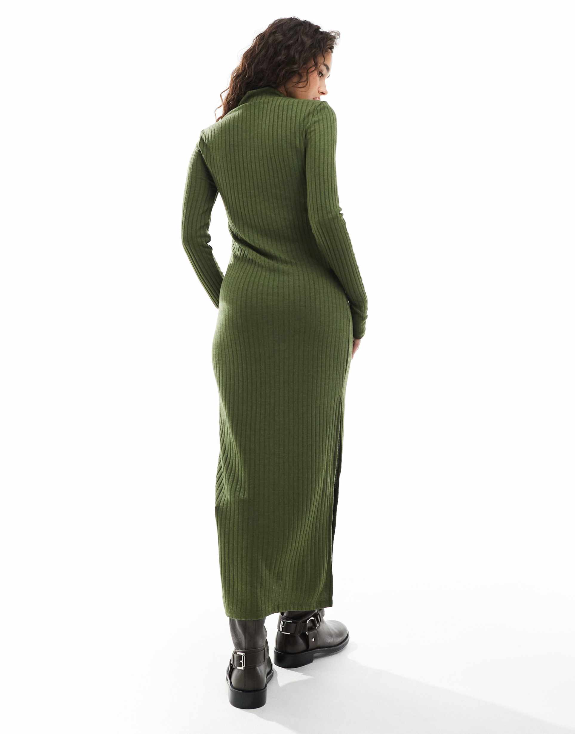 vero moda ribbed jersey maxi dress in dark green