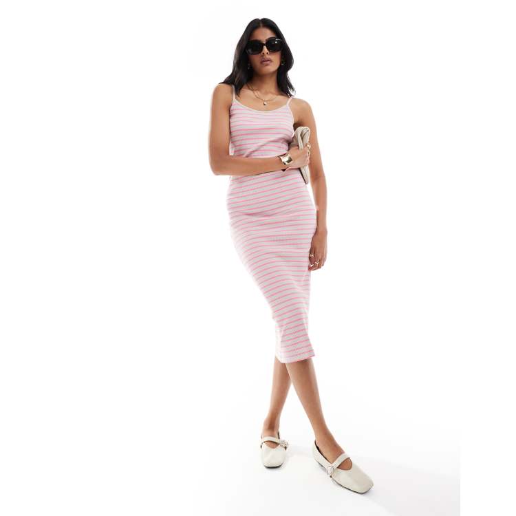 pink jersey midi dress Vero Moda ribbed in stripe Self portrait