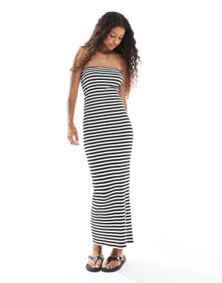 Vero Moda Ribbed Jersey Strapless Maxi Dress In Multi