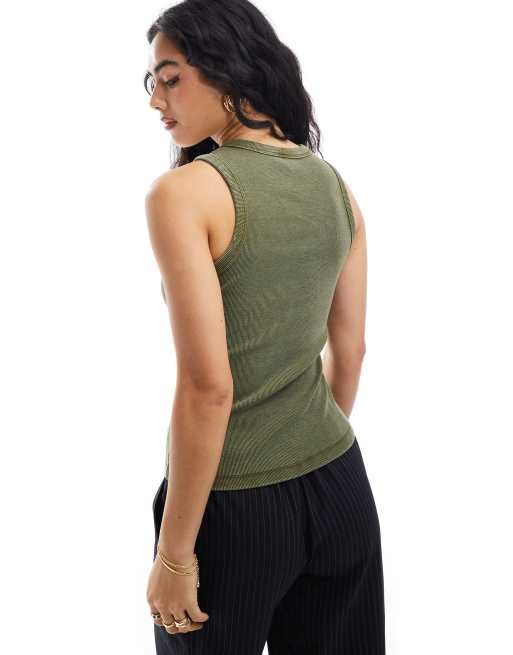 Vero Moda ribbed jersey tank top in washed olive, 2 of 4