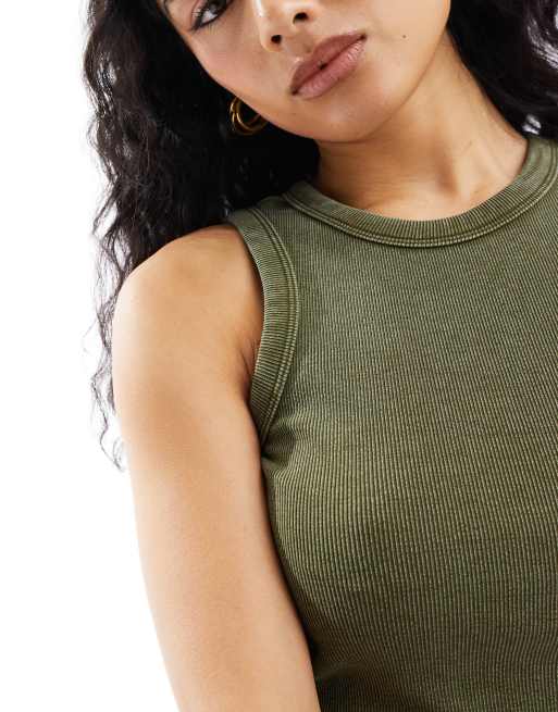 Vero Moda ribbed jersey tank top in washed olive, 4 of 4