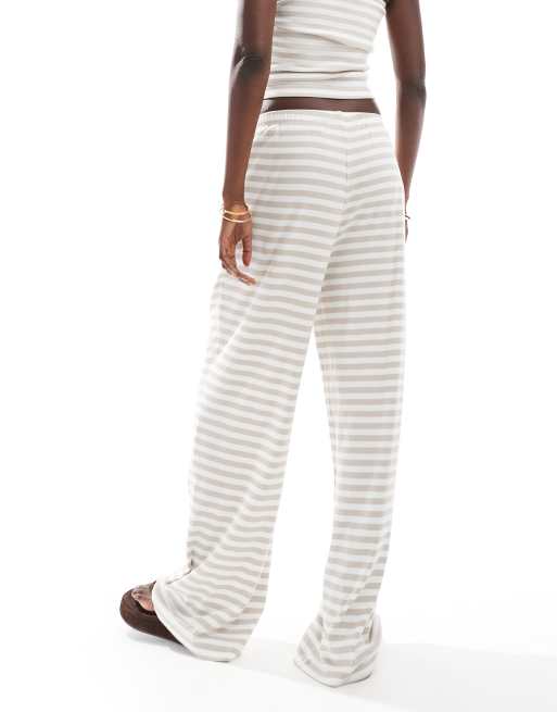 Vero Moda ribbed jersey trouser co-ord in beige stripe    , 4 of 5
